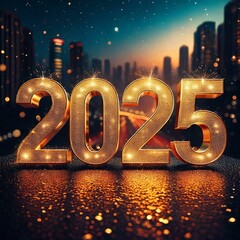 2025 Happy New Year Gold Sparkle Bokeh Lights Square Social Media Post | AI Generated image