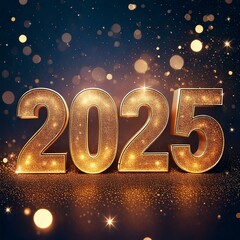 2025 Happy New Year Gold Sparkle Bokeh Lights Square Social Media Post | AI Generated image