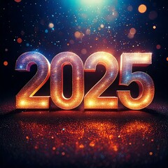 2025 Happy New Year Gold Sparkle Bokeh Lights Square Social Media Post | AI Generated image
