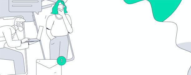 Virtual characters social communication concept business flat vector hand drawn illustration
