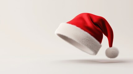 Festive santa hat floating on white background isolated view