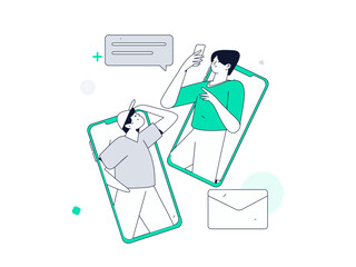 Virtual characters social communication concept business flat vector hand drawn illustration
