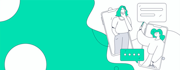 Fototapeta premium Virtual characters social communication concept business flat vector hand drawn illustration 