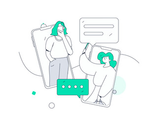 Virtual characters social communication concept business flat vector hand drawn illustration
