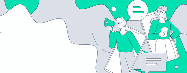 Virtual characters social communication concept business flat vector hand drawn illustration
