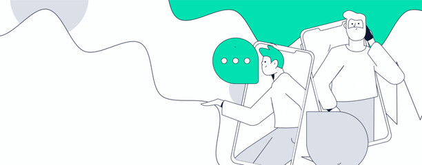 Virtual characters social communication concept business flat vector hand drawn illustration
