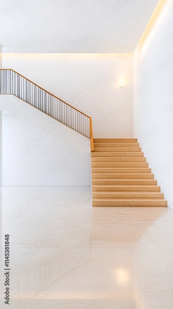 Poster minimalist architectural staircase with clean lines and reflective surfaces in muted color scheme