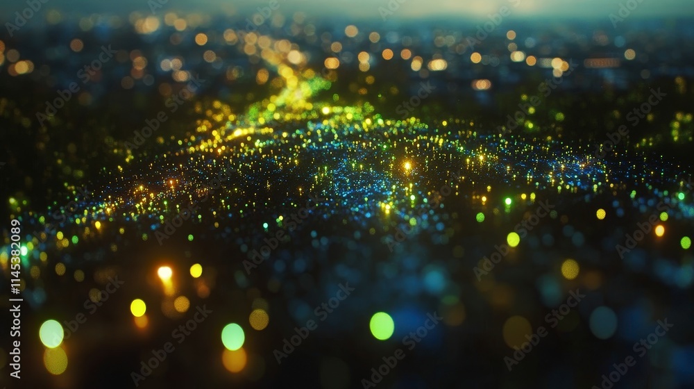 Poster abstract background with glowing particles and bokeh lights. magical shimmering dust and sparkling g