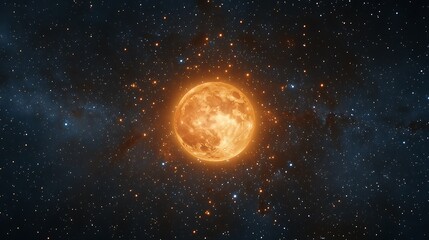 Orange Moon Amidst a Starry Night Sky