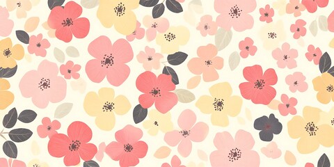 Delicate Pastel Flowers and Leaves Pattern Design