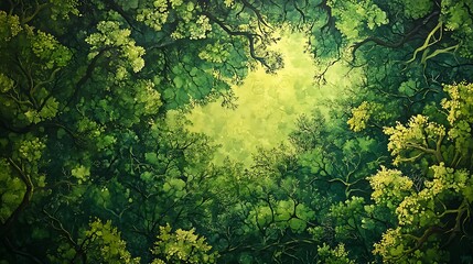 Fototapeta premium The forest comes to life with the glow of morning light, filtering through the lush green canopy and casting delicate patterns across the earth below 