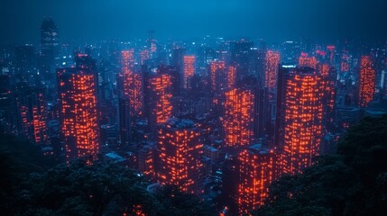 Obraz premium Futuristic Cityscape Powered by Advanced Telecommunications and Smart Infrastructure