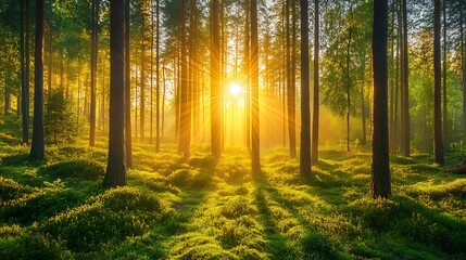 Obraz premium Panoramic view of the sun shining through the tree