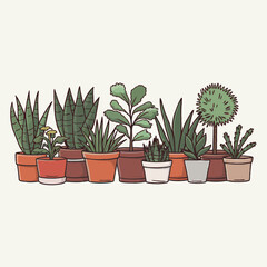 Fototapeta premium Potted Plants Cartoon Illustration