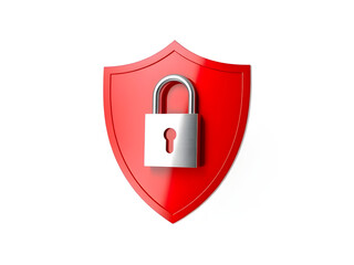 3d silver color lock inside red shield icon isolated on white background security concept