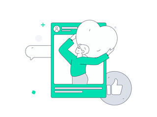 Virtual characters social communication concept business flat vector hand drawn illustration
