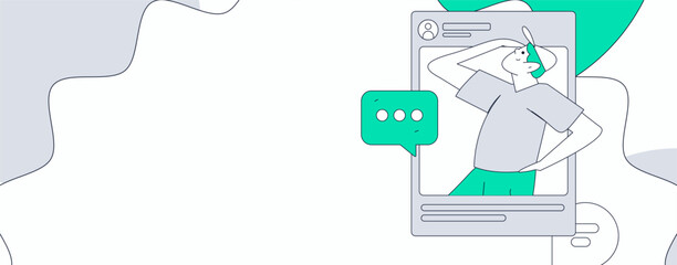 Virtual characters social communication concept business flat vector hand drawn illustration
