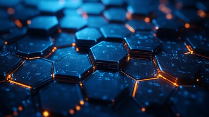 Obraz premium Abstract Blue Hexagonal Technology Background with Futuristic Geometric Patterns