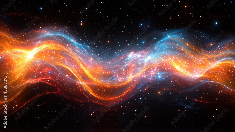 Poster Cosmic light trails creating constellation patterns in deep space abstract art vibrant universe celestial view