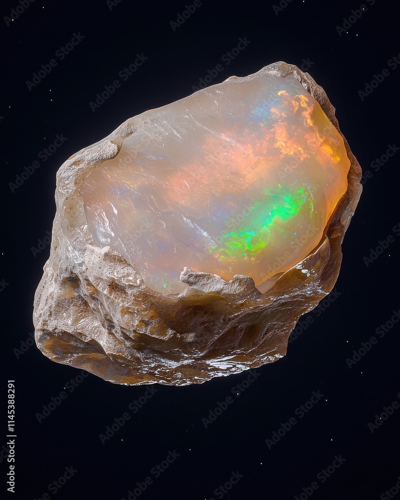 Poster floating raw opal stone in zero gravity cosmic environment high-definition image abstract concept vi