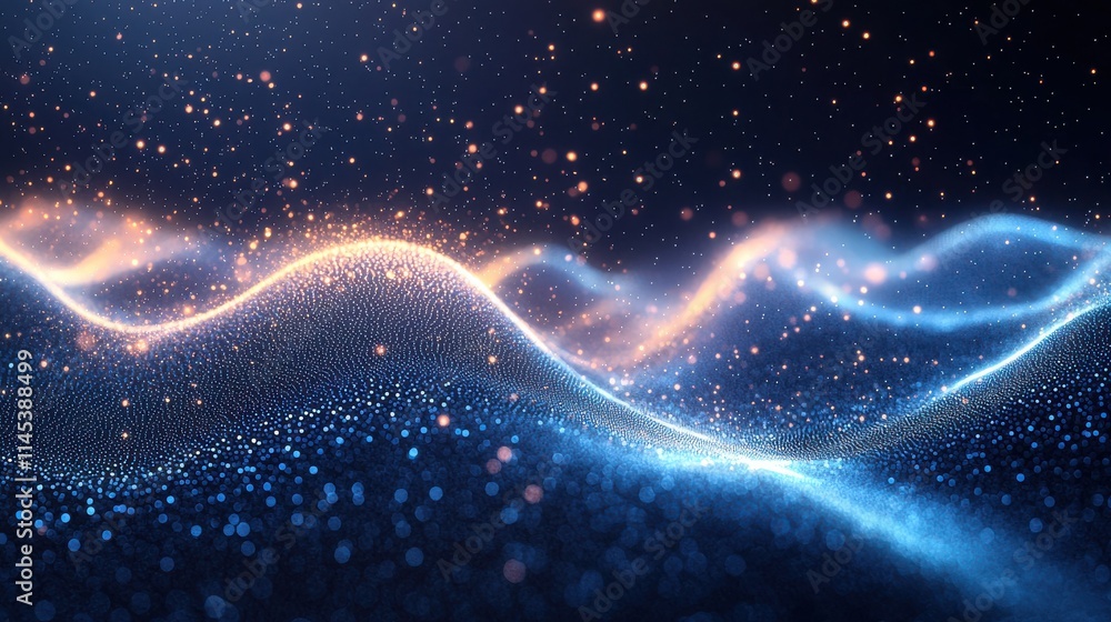 Poster dynamic abstract particle waves rippling outward in white digital artwork cosmic environment high-re
