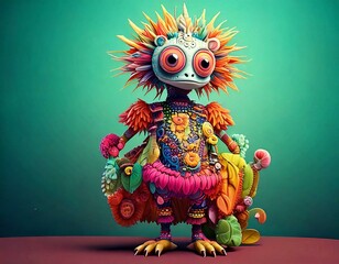 3D Creature Concept Art, Surreal Anthropomorphic Character, Whimsical Nature Fantasy Monster, Cute and Happy | AI Generated image