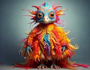 3D Creature Concept Art, Surreal Anthropomorphic Character, Whimsical Nature Fantasy Monster, Cute and Happy | AI Generated image