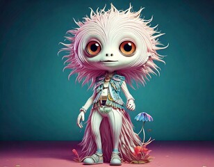 3D Creature Concept Art, Surreal Anthropomorphic Character, Whimsical Nature Fantasy Monster, Cute and Happy | AI Generated image