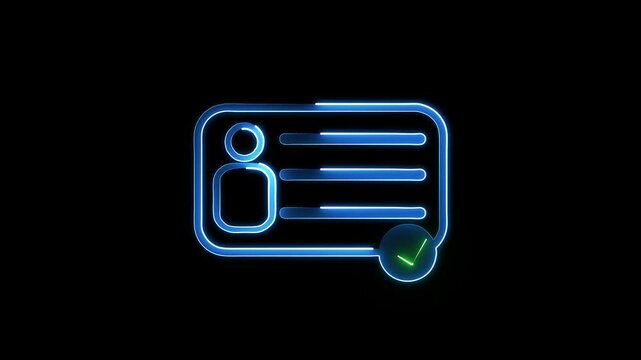 ID Card icon. Identification cards outline icon. neonriver's license Identification card symbol.Personal data check with chick icon animation.identification icon animated, id card concept.