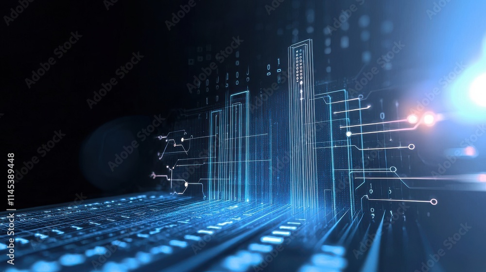 Poster modern data encryption process in technology digital environment visual graphics sleek design futuri