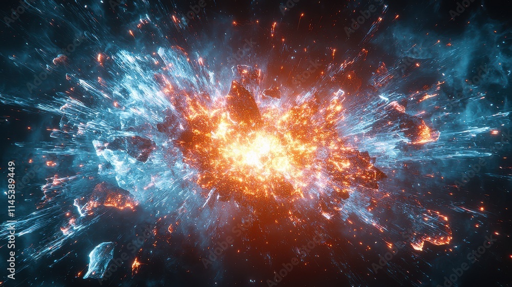 Poster explosive abstract light burst digital universe visual art cosmic environment dynamic perspective en
