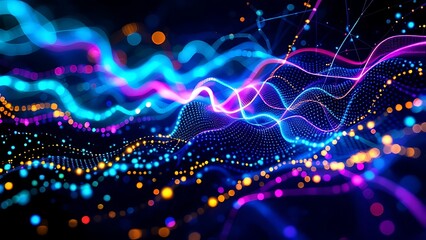Obraz premium Abstract digital data visualization with vibrant colors, showcasing dynamic data flow, technology, and modern design. A futuristic concept for digital communication and analysis.