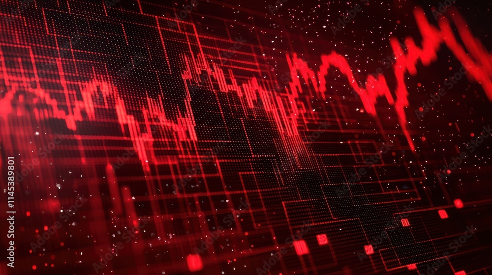 Poster digital financial market analysis with falling stocks virtual environment data visualization abstrac