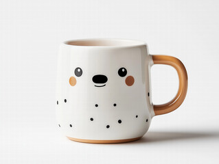 Cute White Mug with Bear Face and Brown Accents