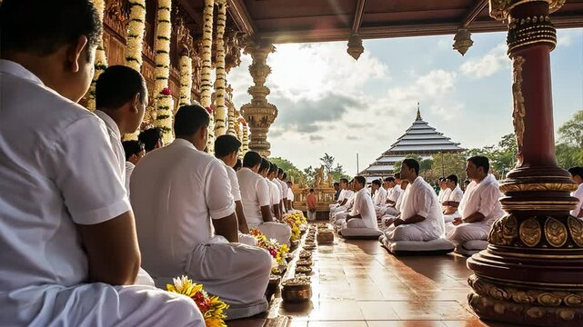 Poya Day Ceremony With Devotees in White