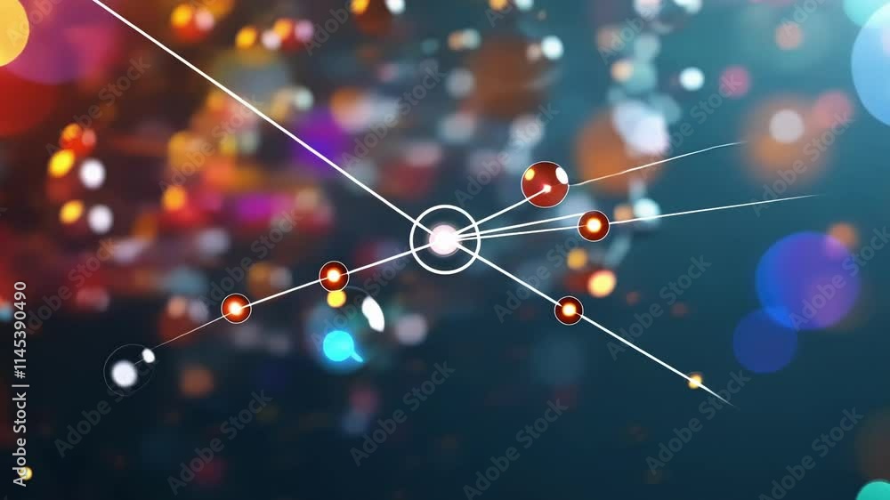 Poster dynamic visualization showcases colorful molecules floating and connecting against a blurred backgro