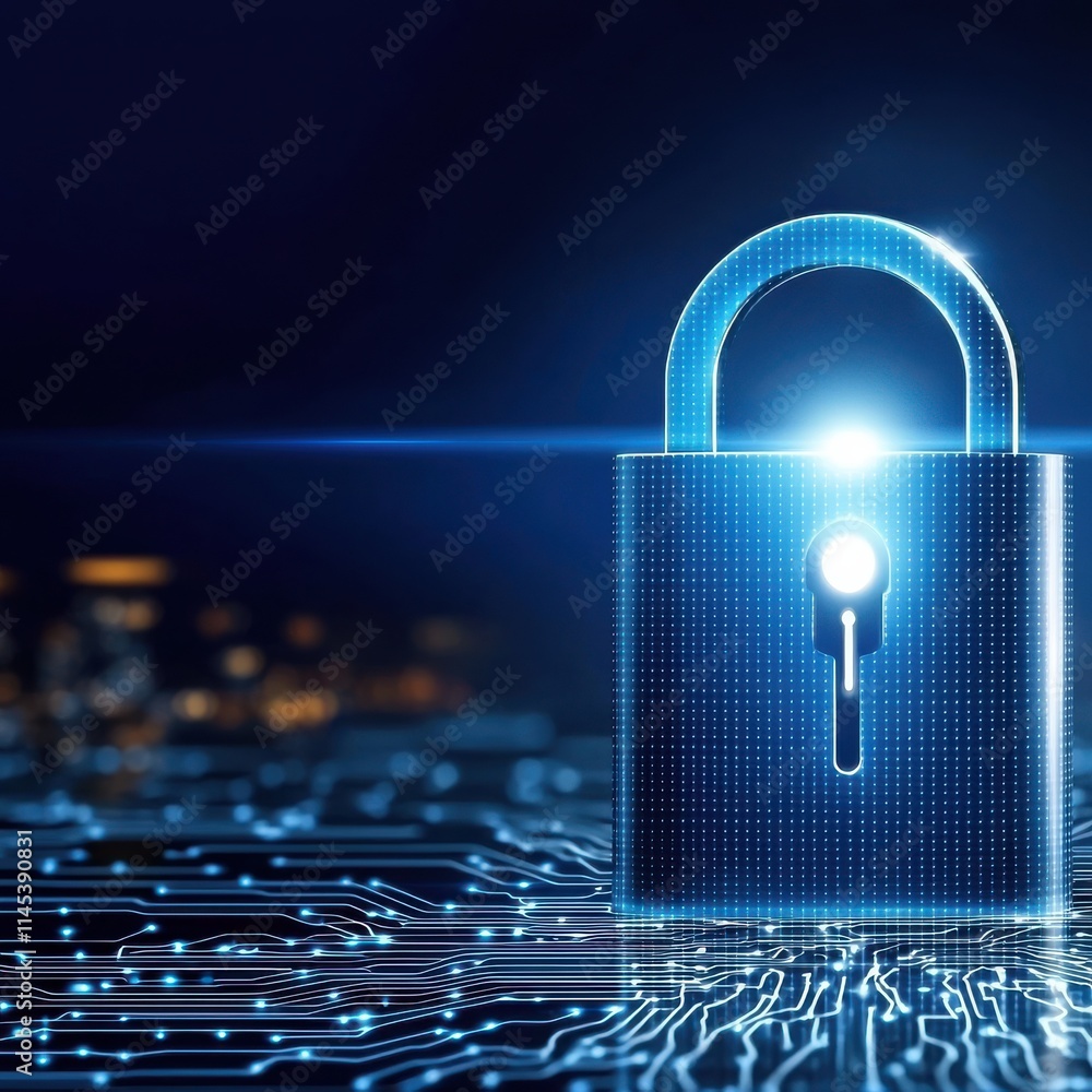 Poster modern data privacy lock icon on digital circuit background technology concept sleek design professi