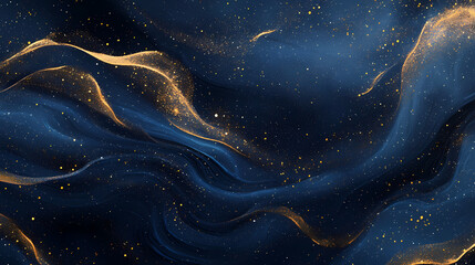 Celestial backdrop with interwoven gold filaments on velvety midnight blue. Constellation. Illustration