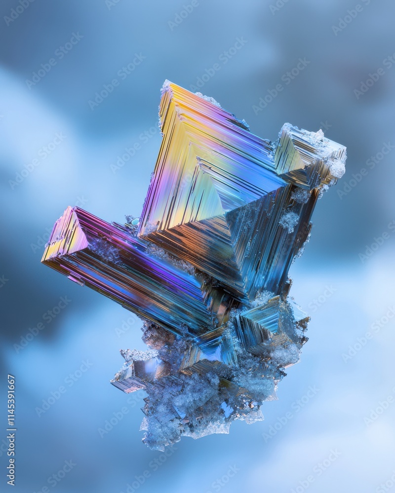 Poster mesmerizing bismuth crystal formation laboratory setting macro abstract environment close-up viewpoi