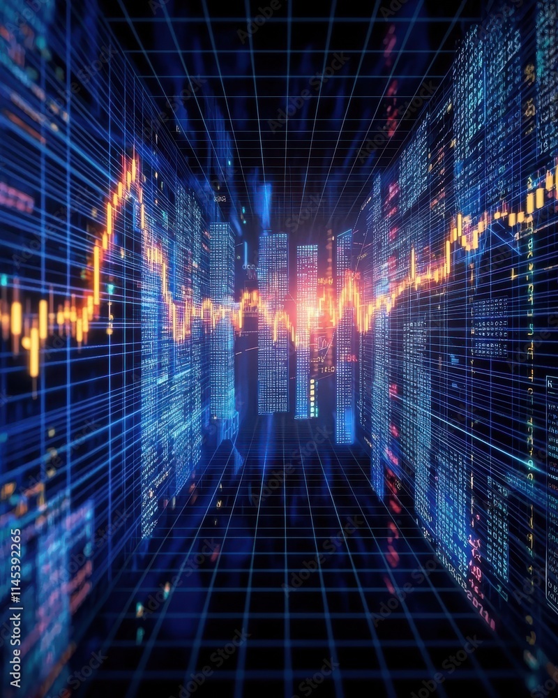 Poster dynamic financial data visualization digital stock market abstract content high-tech environment ver