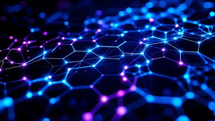 Obraz premium Abstract hexagonal data matrix with glowing lines, visualizing digital networks, data flow, and technology in a futuristic, high-tech environment with dynamic geometric patterns.