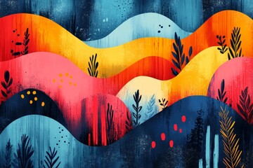 Whimsical Geometric Abstract Digital Art Background with Organic Shapes