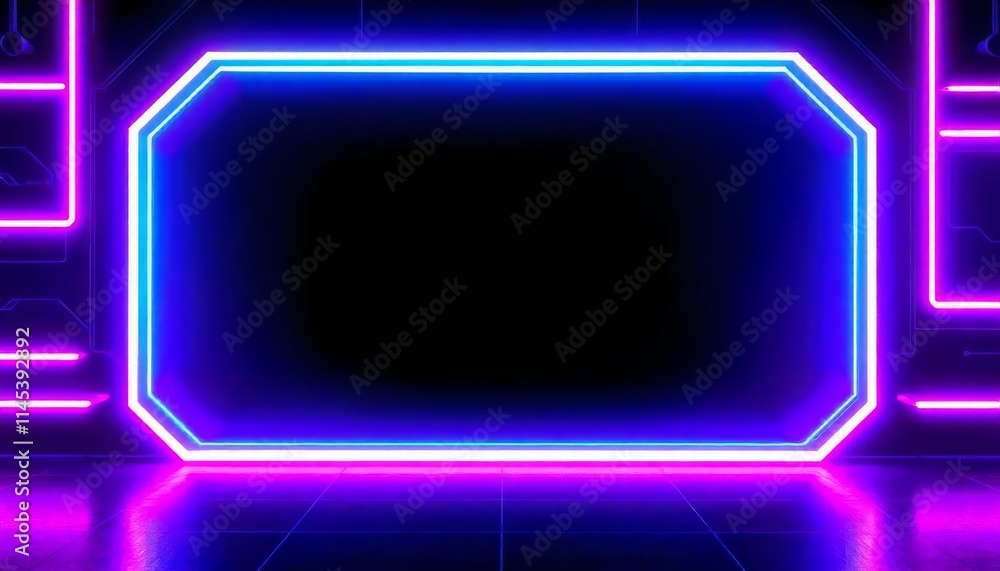 Poster futuristic neon light display with empty center