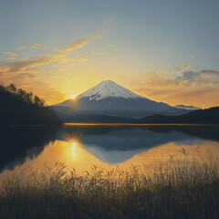 雪山と初日の出