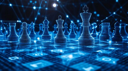 Digital Chessboard with Network Connections Depicting Business Strategy and Data Analytics