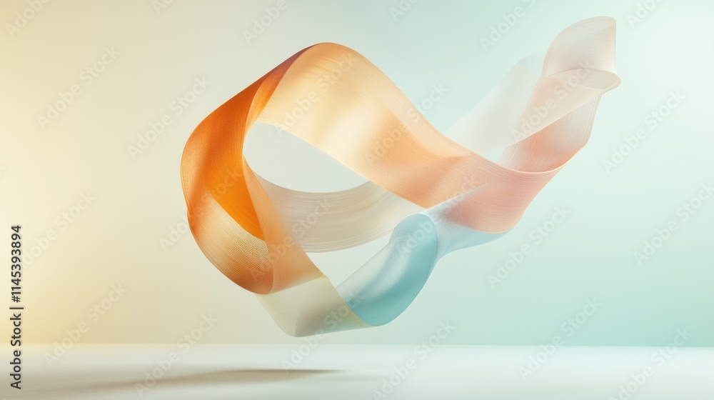 Poster floating abstract multicolored ribbons minimalist space digital art ethereal environment dynamic per