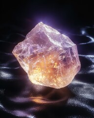 Glowing sugilite stone gemstone showcase close-up dark background artistic perspective mineral beauty