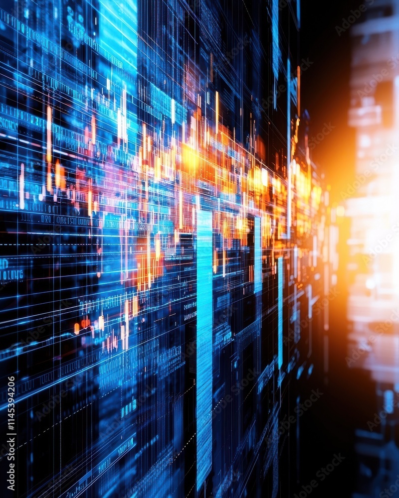 Poster dynamic vertical abstract data visualization in a futuristic digital environment conceptual technolo