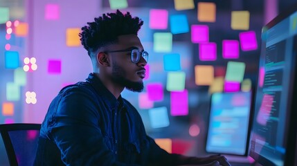 Obraz premium Software developer focused on typing AI generated illustration