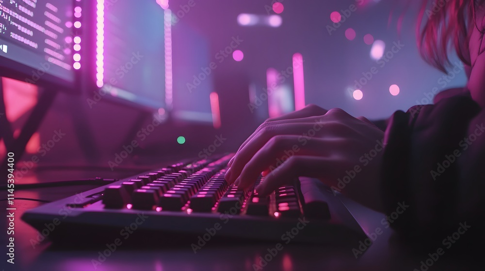 Poster software developer typing on a ai generated illustration